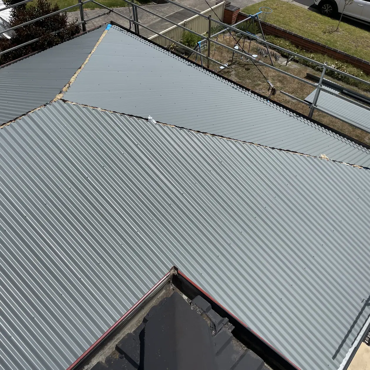 Roof valley and flashing where water collects